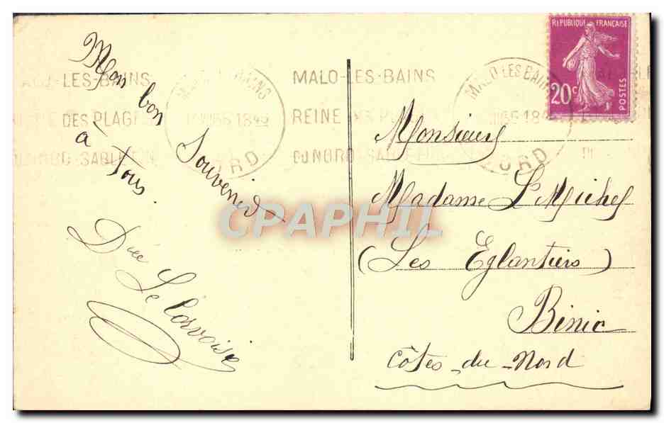 CPA Malo Les Bains La Mer Et Les Villas — Rückseite