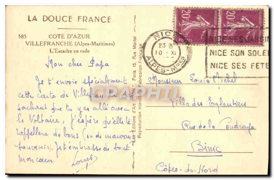 Villefranche-sur-Mer — L'Escadre en rade — Les Éditions d'Art Martel, n° 585 — Rückseite