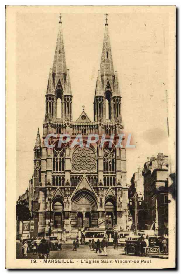 CPA Marseille L'Eglise Saint Vincent De Paul Tramway