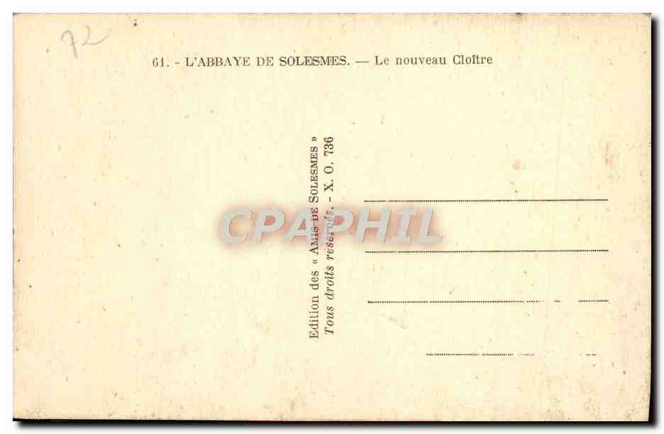 CPA L'Abbaye St Pierre De Solesmes Le nouveau cloitre — Verso