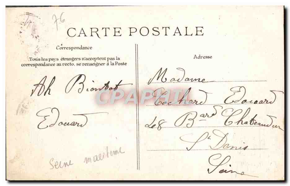 CPA Le Havre L'Hotel De Ville — Rückseite