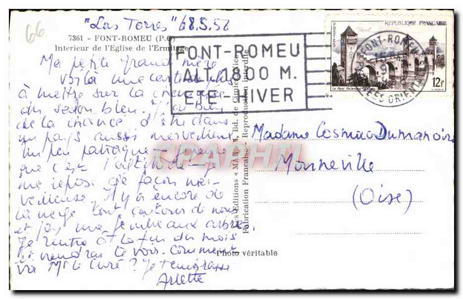 CPM Font Romeu Interieur De I'Eglise De I'Ermitage — Rückseite