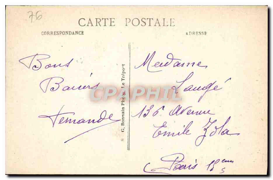 CPA Le Treport Effet de Vague Par gros temps Phare  — Rückseite
