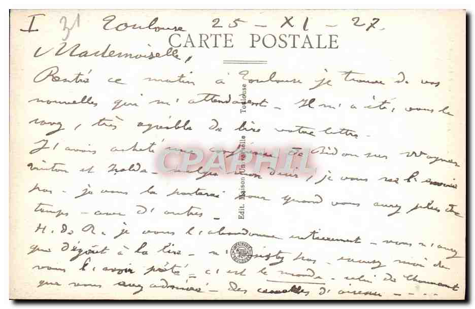 Toulouse — Statue de Roland — Éditeur : Maison Viallys, n°54 — Verso