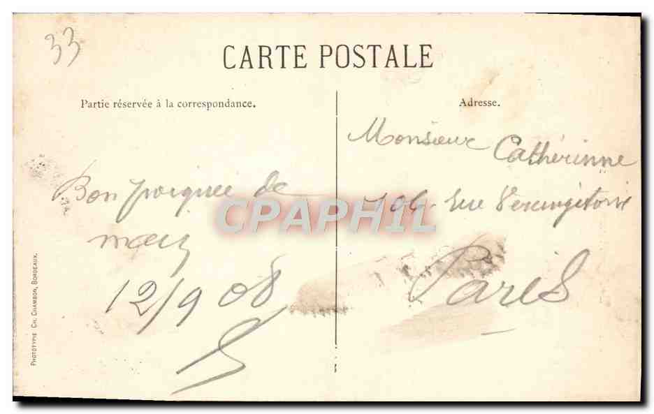 CPA Bordeaux Monument des Girondins — Verso
