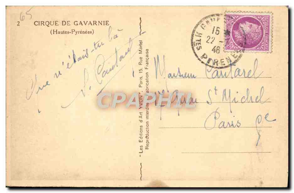 CPA Cirque De Gavarnie  — Verso
