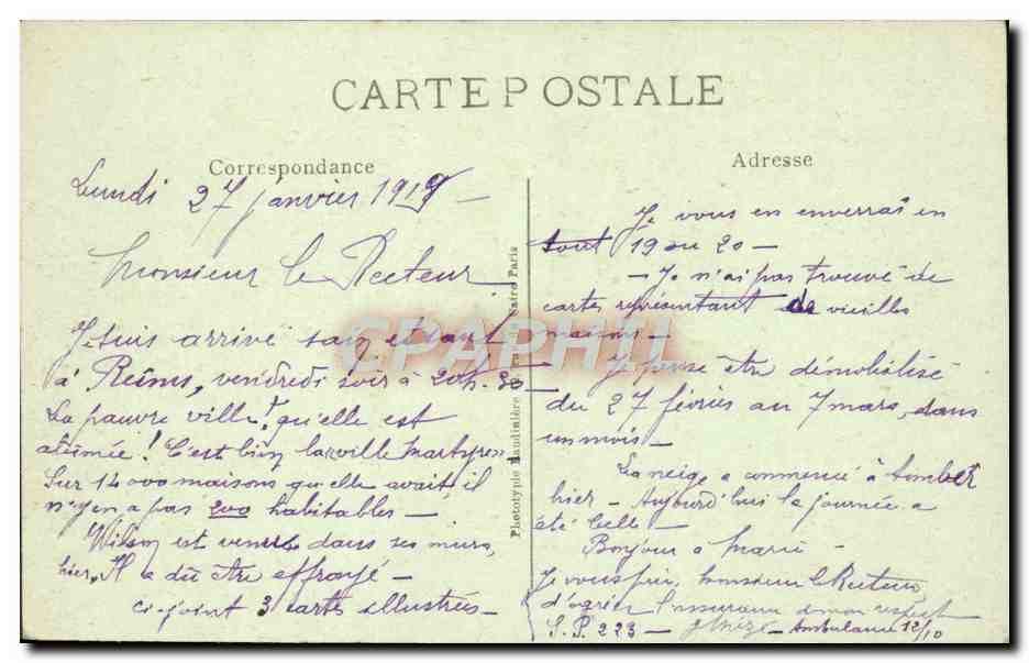 CPA Reims La Grande Guerre Ruines de l'archeveche Militaria  — Rückseite