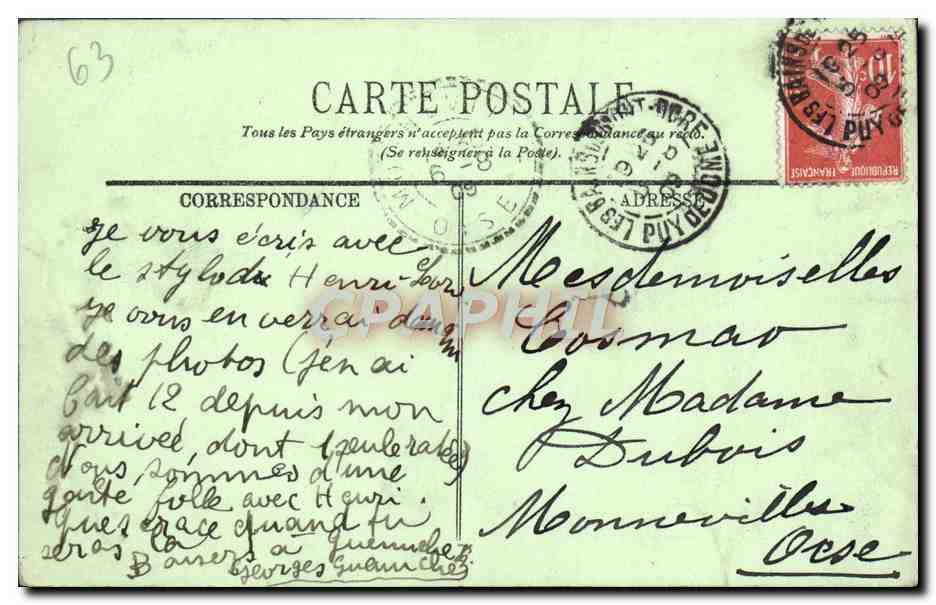 CPA Environs du Mont dore La Cascade du Rossignolet — Rückseite
