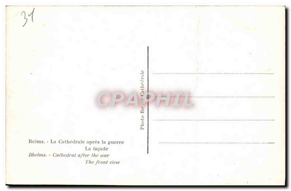 CPA Reims La Cathedrale apres la Guerre La Facade Militaria — Rückseite