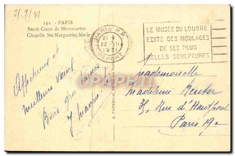 CPA Paris Sacre Coeur de Montmartre Chapelle Saint Marguerite Marie — Rückseite
