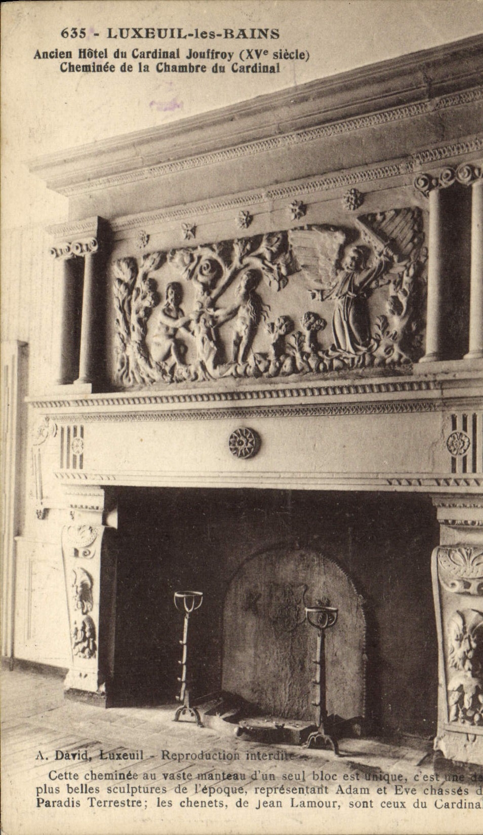 LUXEUIL-les-BAINS — Ancien Hôtel du Cardinal Jouffroy (XVe siècle) — Cheminée de la Chambre du Cardinal — A. David, Luxeuil