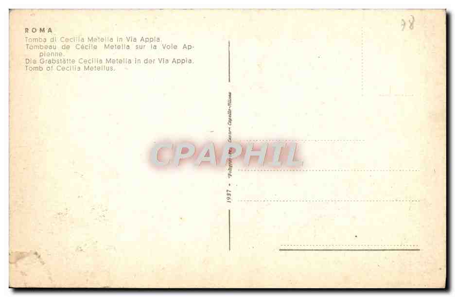 CPA Roma Tomba di Cecilia Matelle in Via Appia — Rückseite