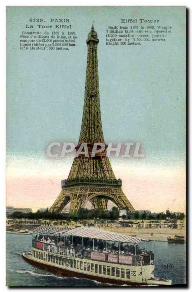 CPA Paris La Tour Eiffel Bateau Peniche 