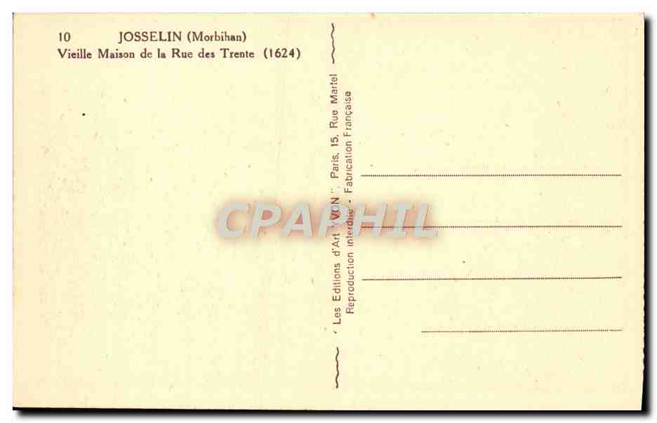 CPA Josselin Vieille Maison de la Rue des Trente — Rückseite