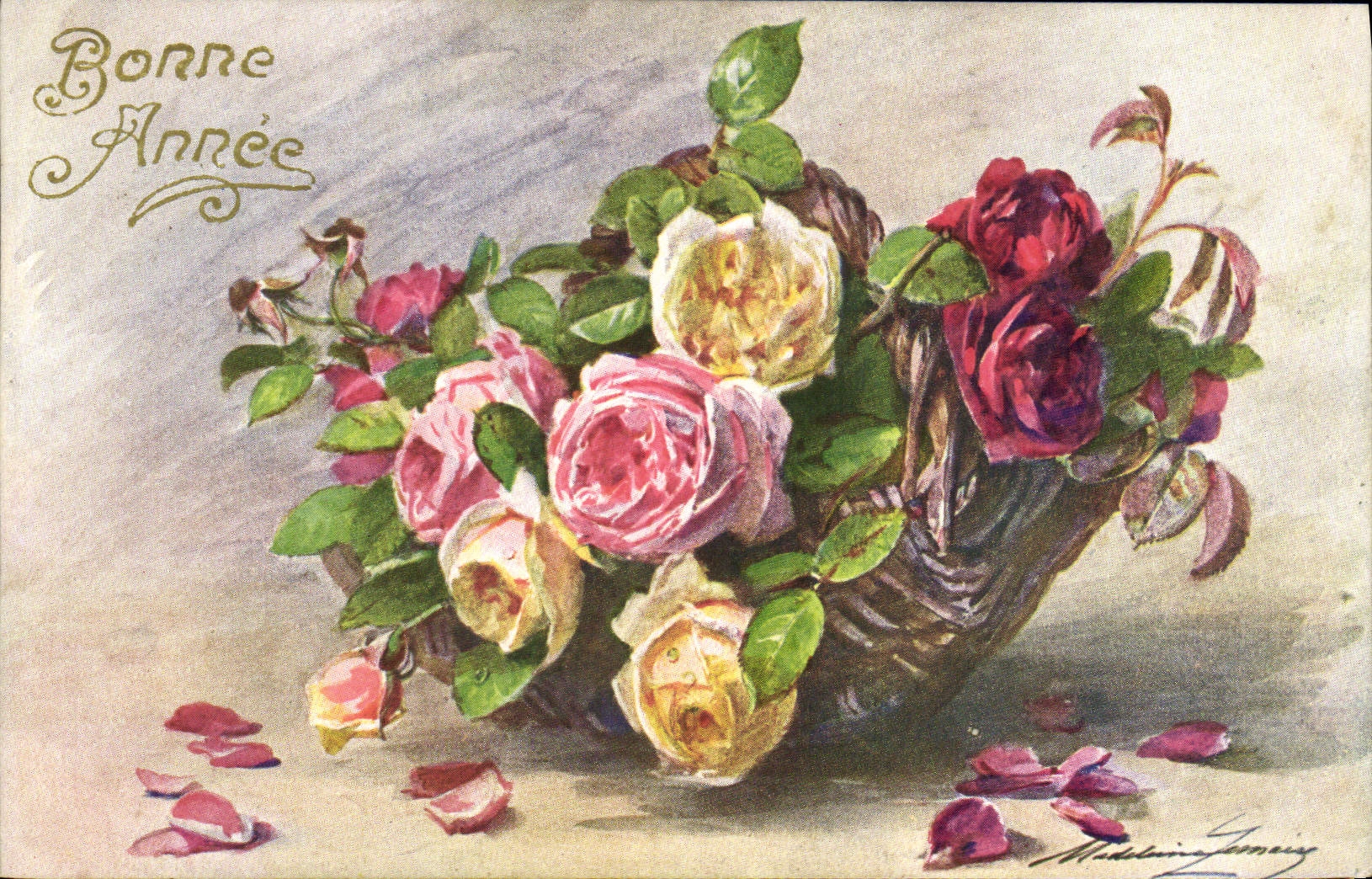 CPA Fantaisie Fleurs Bonne Annee