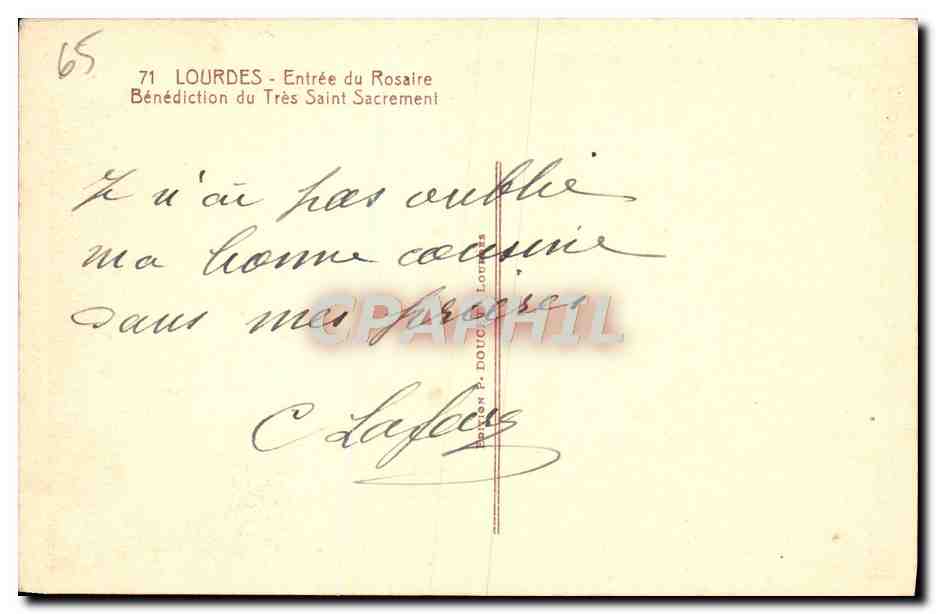 CPA Lourdes Entree du Rosaire Benediction du Tres Saint Sacrement — Verso