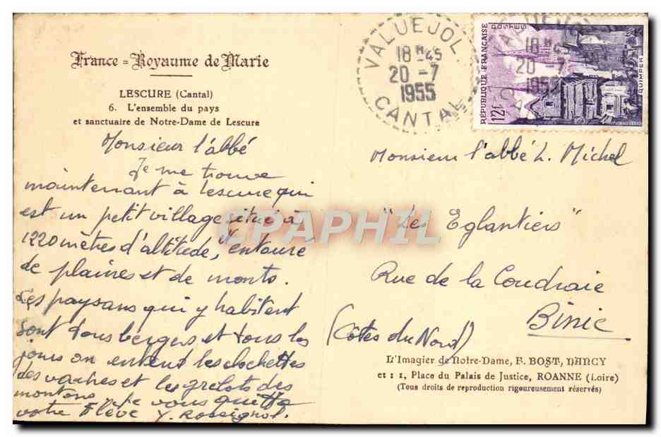 CPA Lescure L'ensemble du Pays et sanctuaire de Notre Dame de Lescure — Rückseite