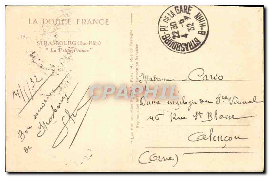 CPA Strasbourg La petite France — Verso