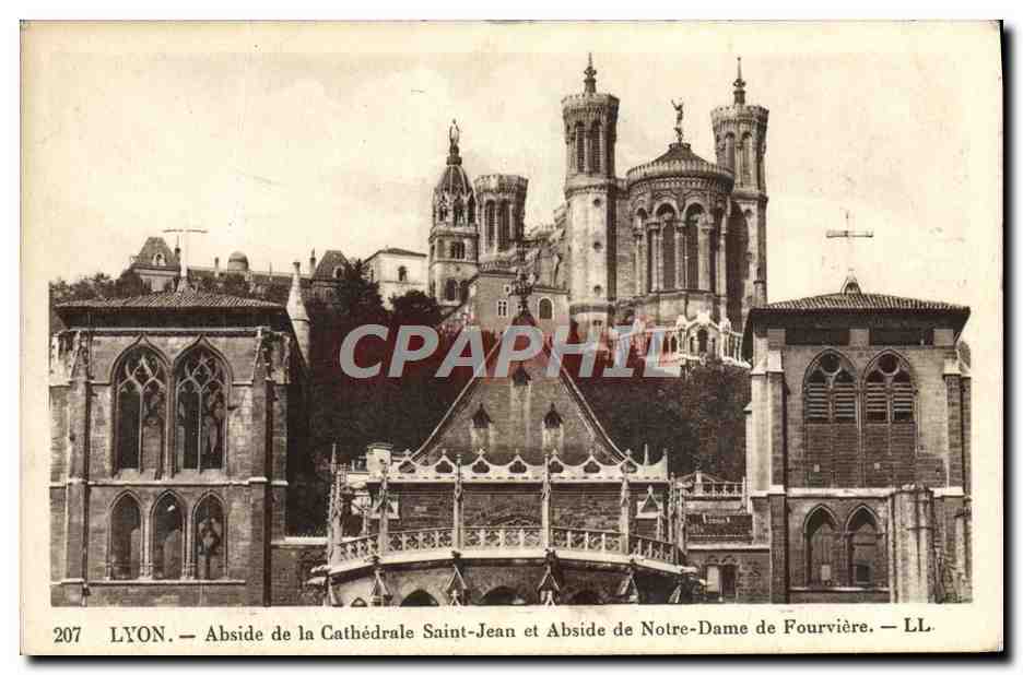 Antike Ansichtskarte Lyon — Kirchenschiff der Kathedrale Saint Jean und Kirchenschiff der Notre Dame de Fourvière