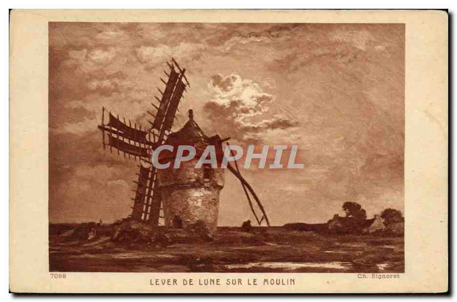CPA Lever De Lune Sur Le Moulin 