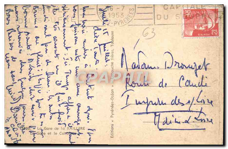 Cabaliros — Vue de la gare et du cours d'eau — Éditeur Elfe — Verso