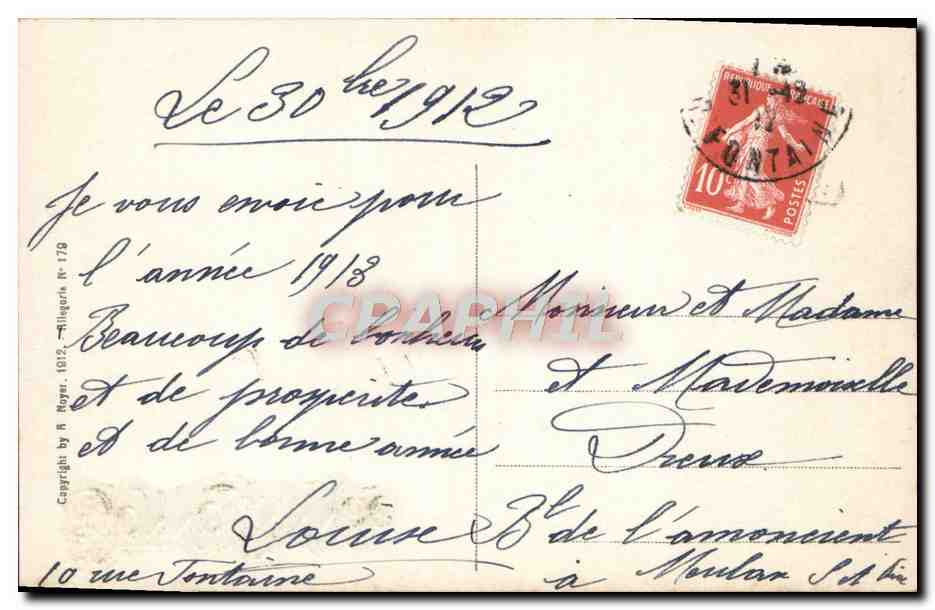 CPA Bonne Annee La declaration Moutons  — Verso