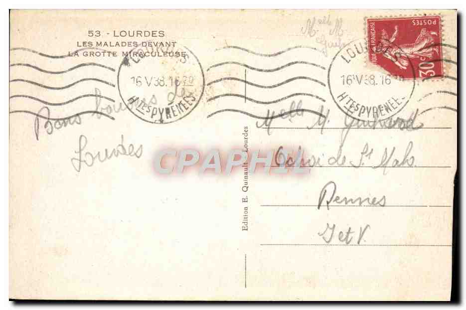 CPA Lourdes Les Malades Devant La Grotte Miraculeuse — Verso