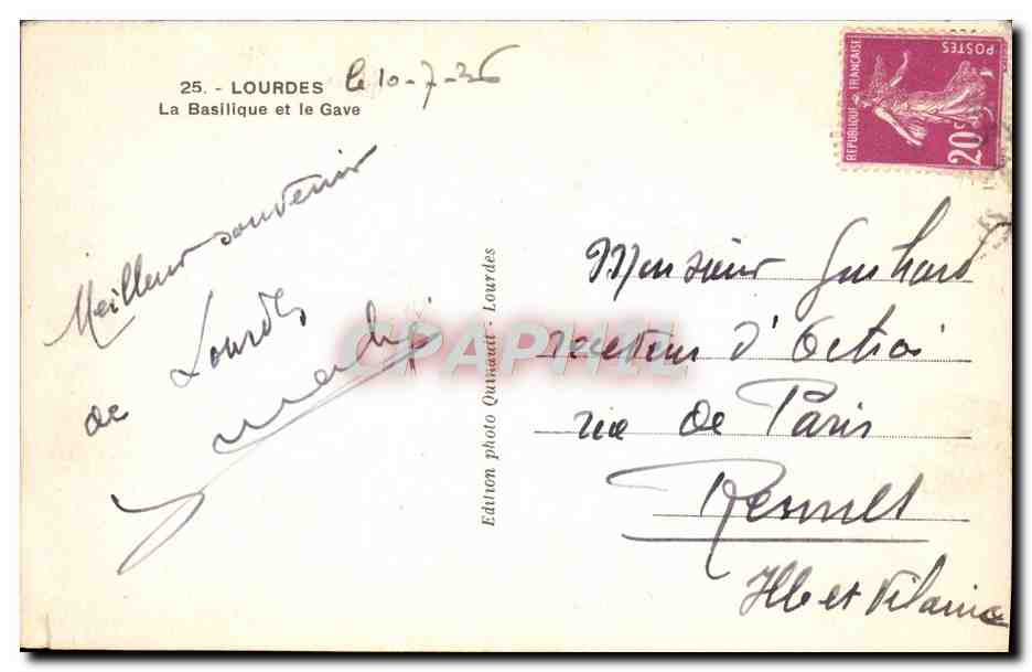 CPA Lourdes La Basilique et le Gave — Verso