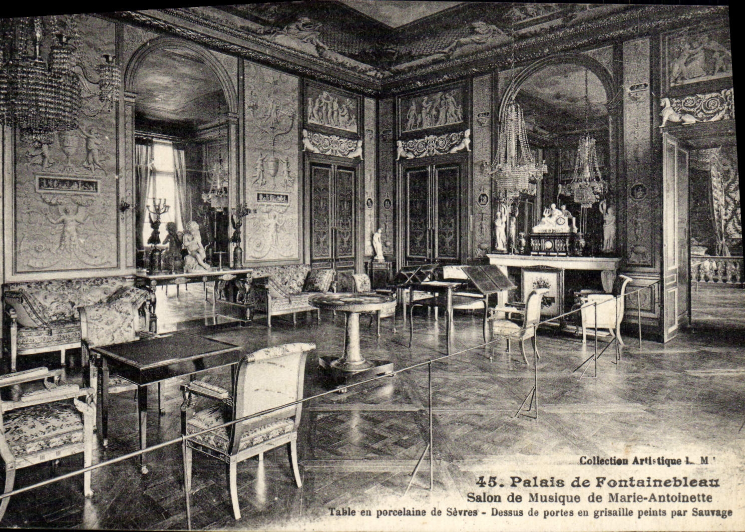 Cartolina d'epoca Palazzo di Fontainebleau Salone della Musica di Marie Antoinette