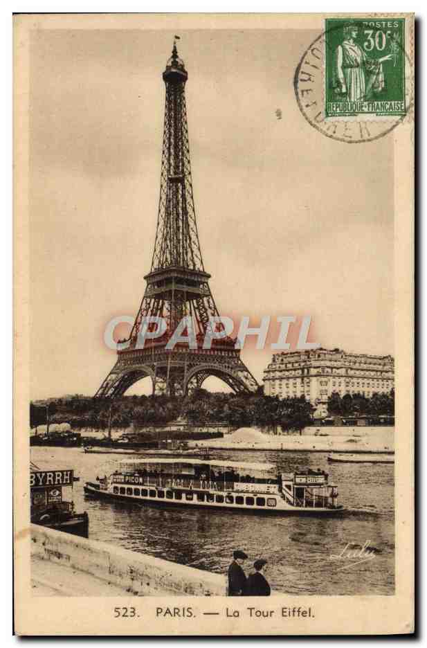 CPA Paris La Tour Eiffel Bateau Peniche 