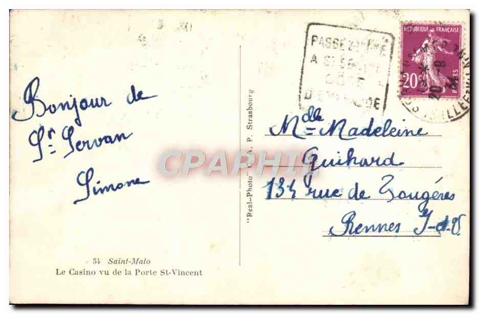 Das Casino von der Porte St-Vincent gesehen — Saint-Malo — Verlag Real-Photo, Nr. 54 — Rückseite