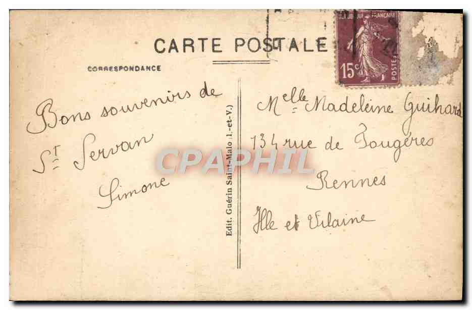 CPA Saint Servan sur Mer La Porte de la Marine Au loin la tour Solidor  — Rückseite