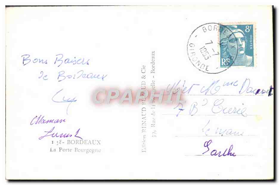CPM Bordeaux La Porte Bourgogne — Verso