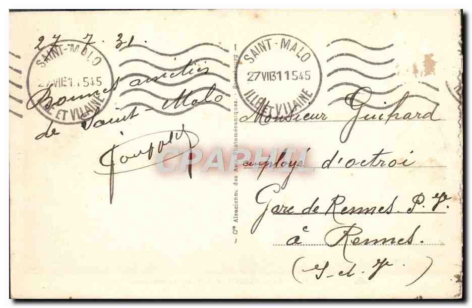Tarjeta postal antigua Saint Malo La Ville y los Muros — Reverso