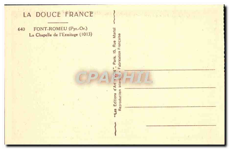 CPA Font Romeu La Chapelle de l'Ermitage  — Rückseite