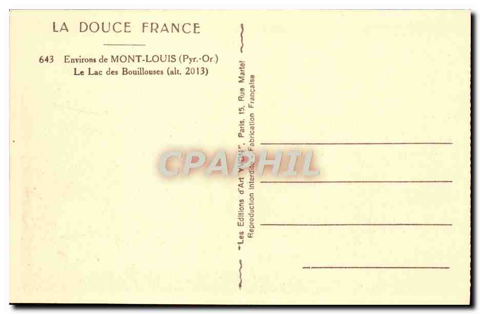 CPA Environs de Mont Louis Le Lac des Bouillouses  — Rückseite