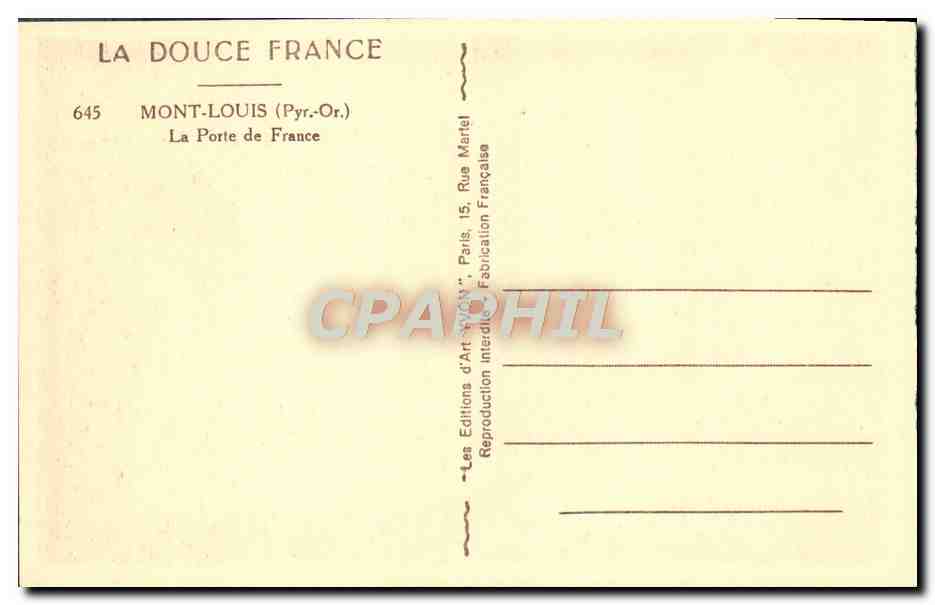 CPA Mont Louis La Porte de France  — Rückseite