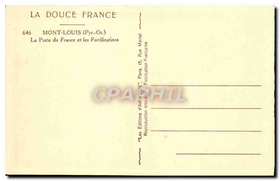 CPA Mont Louis La Porte de France et les Fortifications  — Rückseite