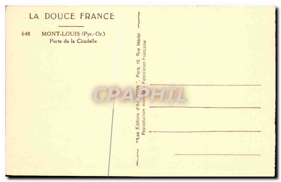 CPA Mont Louis Porte de la Citadelle  — Rückseite