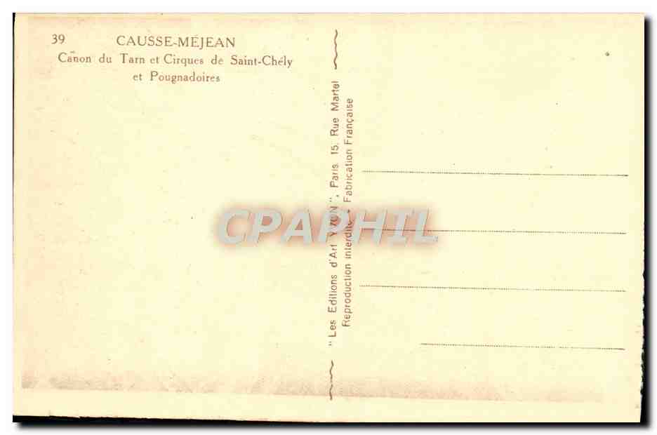 Causse-Mejean — Canon du Tarn et Cirques de Saint-Chély et Pougnadoires — Les Éditions d'Art 'Vion', Paris — Rückseite