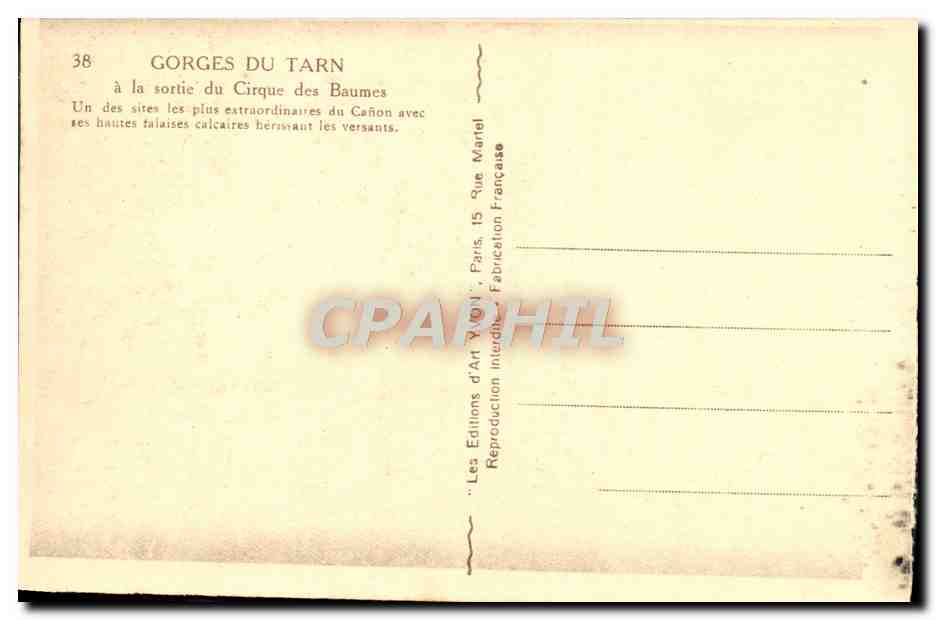 CPA Gorges du Tarn a la sortie du cirque des Baumes — Verso