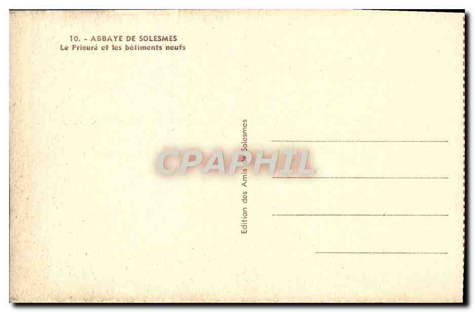 CPA Abbaye de Solesmes Le prieure et les batimens neufs — Verso
