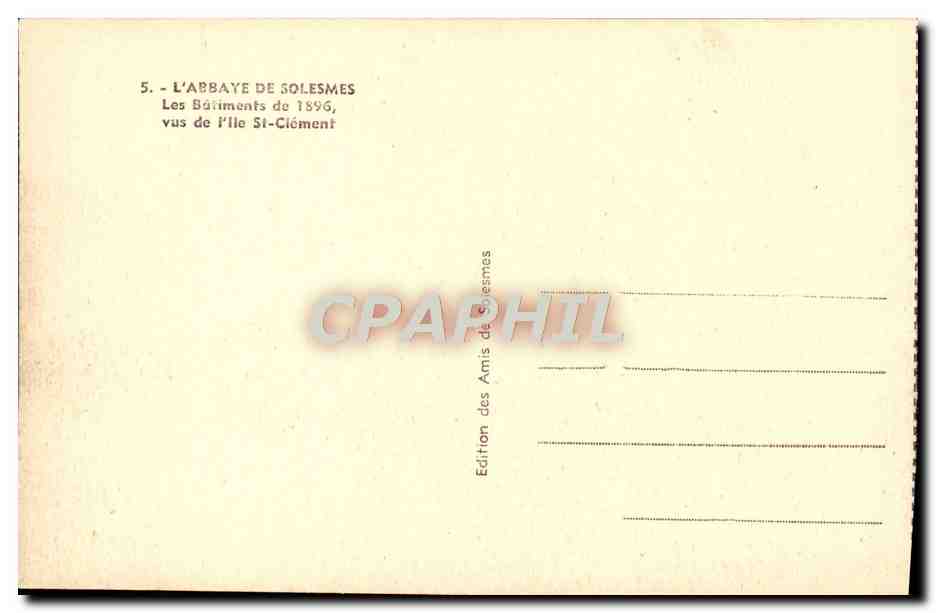CPA L'Abbaye de Solesmes Les batiments de 1896 vus de l'Ile St Clement — Rückseite
