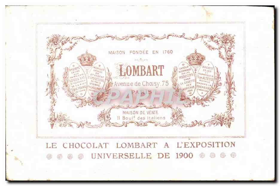 CPA Palais Des Manufactures Nationales Paris Invalides Chocolat lombart — Verso