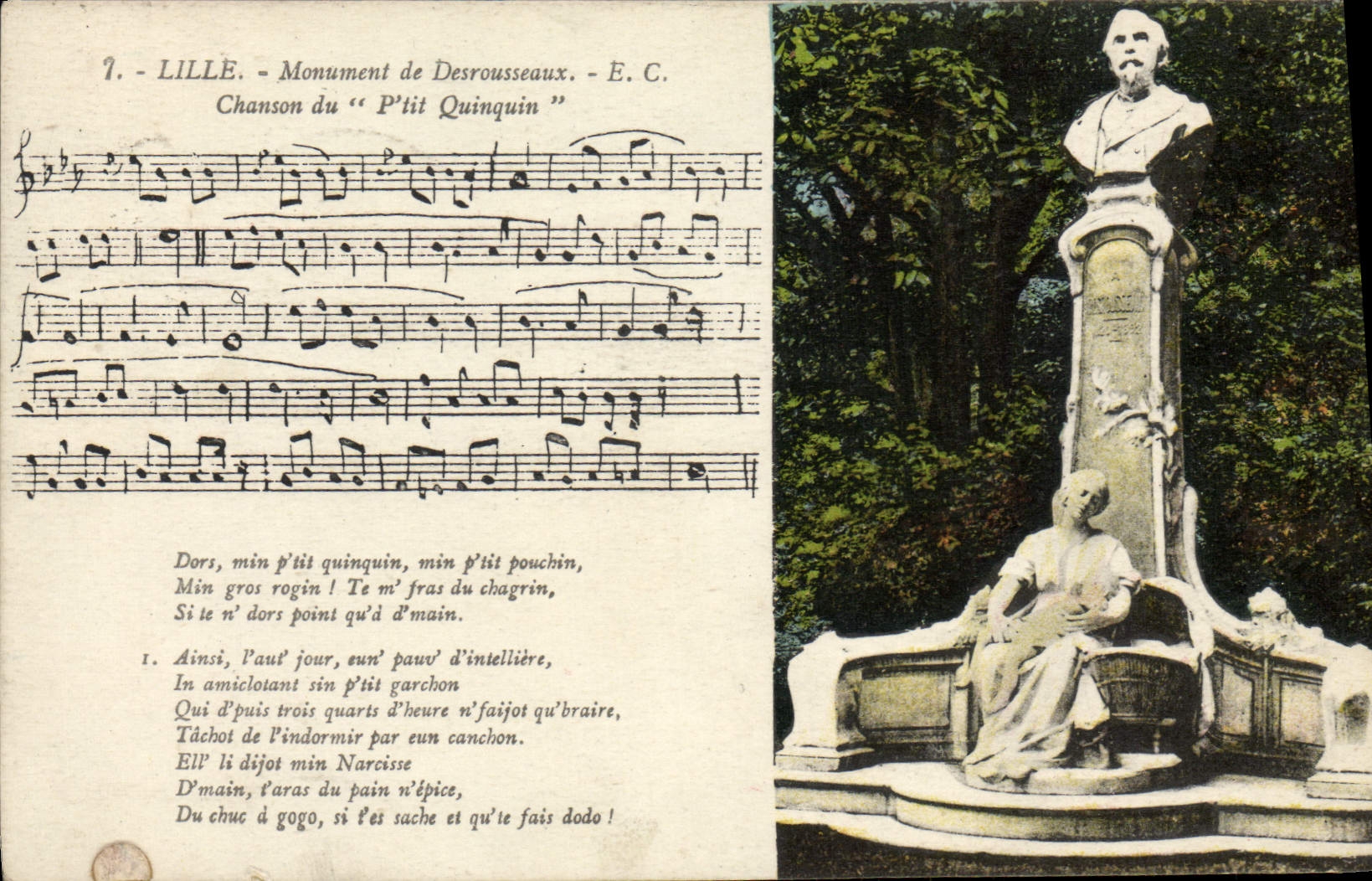 CPA Lille Monument De Desrousseaux Chanson du Ptit Quinquin 