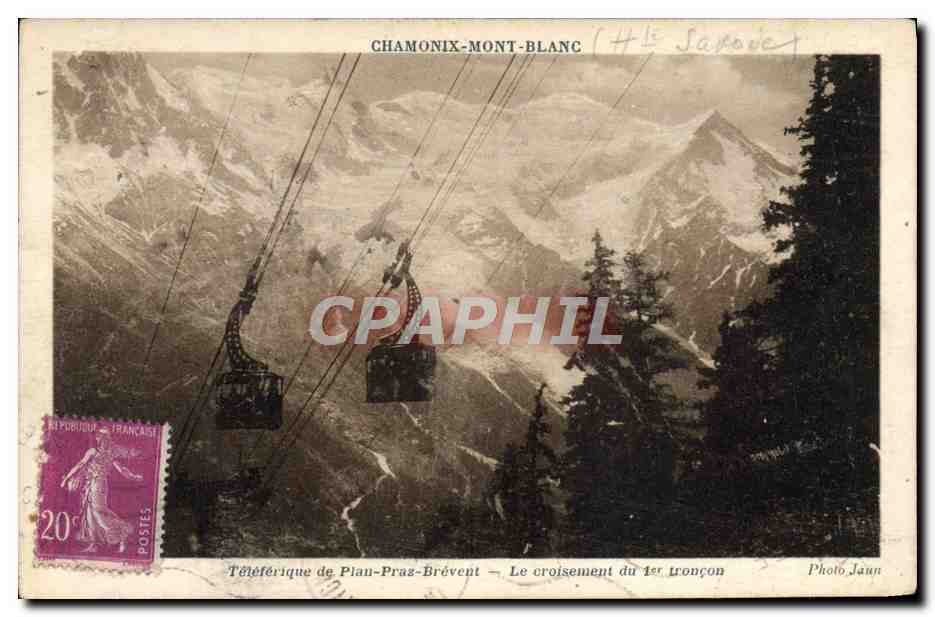 CPA Chamonix Mont Blanc Teleferique de plau Praz Brevent Le croisement du 1er troncon 