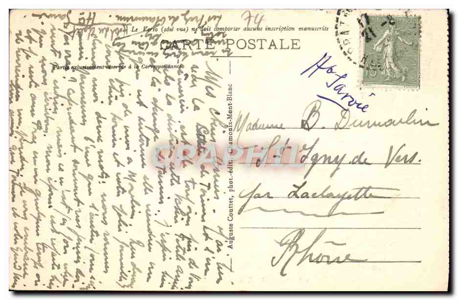 Vintage Postcard Chamonix Mont Blanc and the Brevent — Back