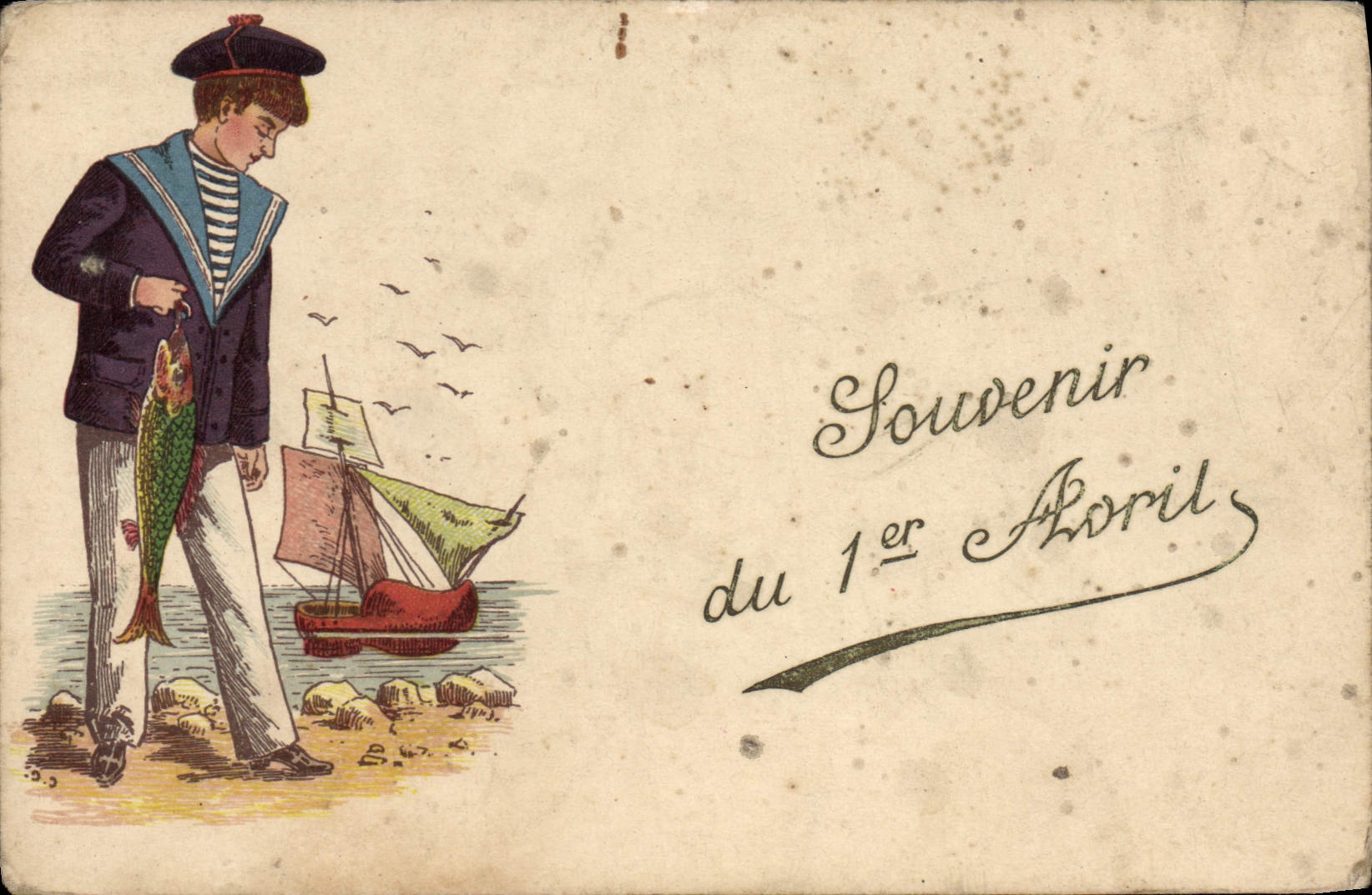 CPA Souvenir Du 1er avril Marin Poisson 