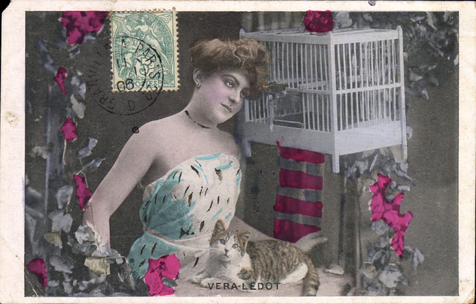 CPA Fantaisie Femme Vera Ledot Chat 