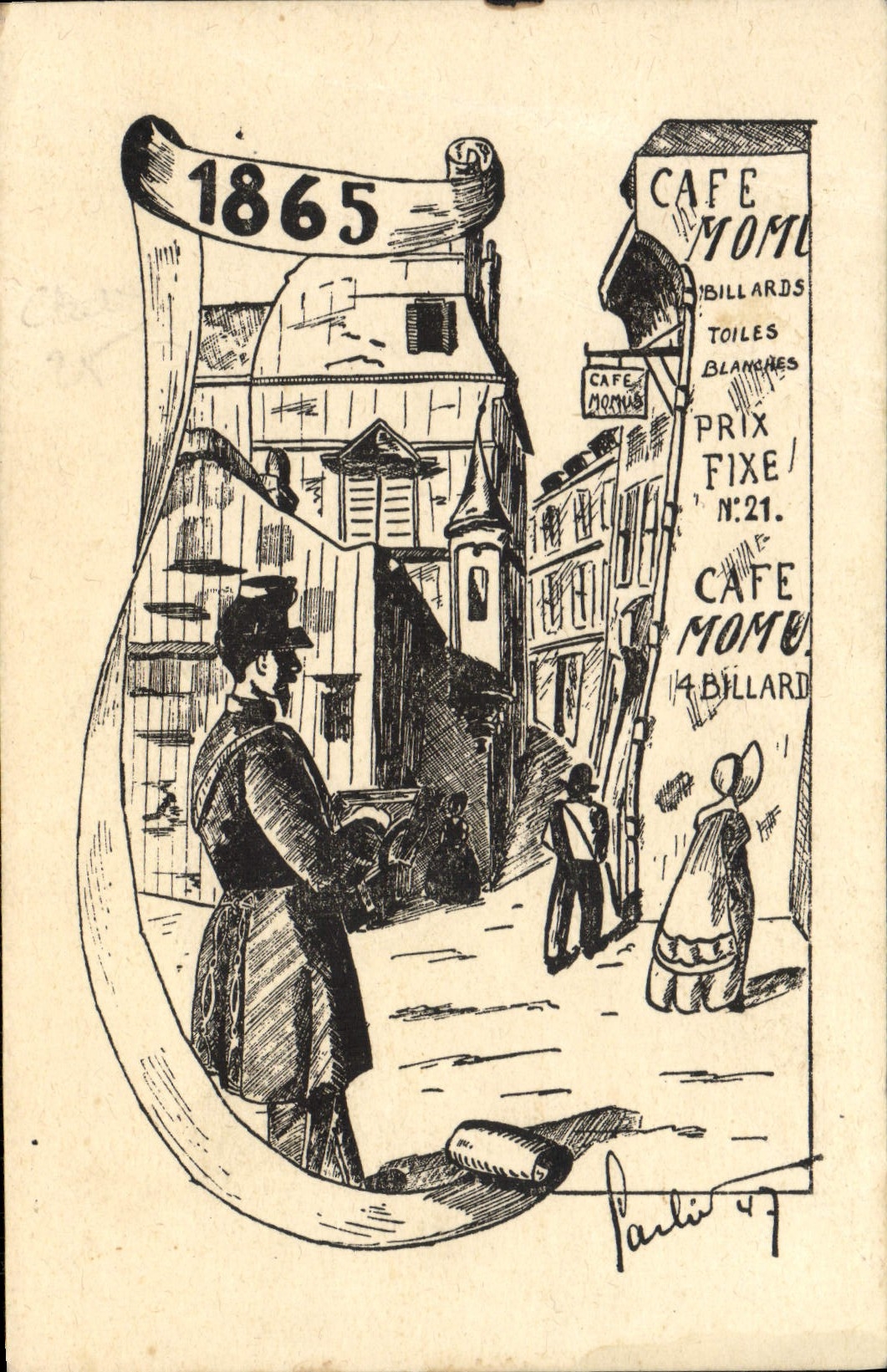 CPA Fantaisie Cafe Mome 1865 Billard
